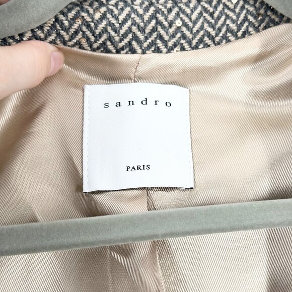 Sandro Paule Wool Blend Herringbone Blazer Jacket with Sequins - Picture 7 of 10